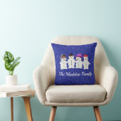 Family of Four Snowmen Blue Sparkle Winter Kussen (Stoel)