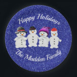 Family of Four Snowmen Blue Sparkle Winter Papieren Bordje<br><div class="desc">Snowmen Family of Four Personalized design with name or short zin of your Selce. Personalize with your familiy name as shown or create your very own special message. Perfect design for the winter foliday season.</div>