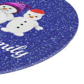 Family of Four Snowmen Blue Sparkle Winter   Snijplank (Hoek)