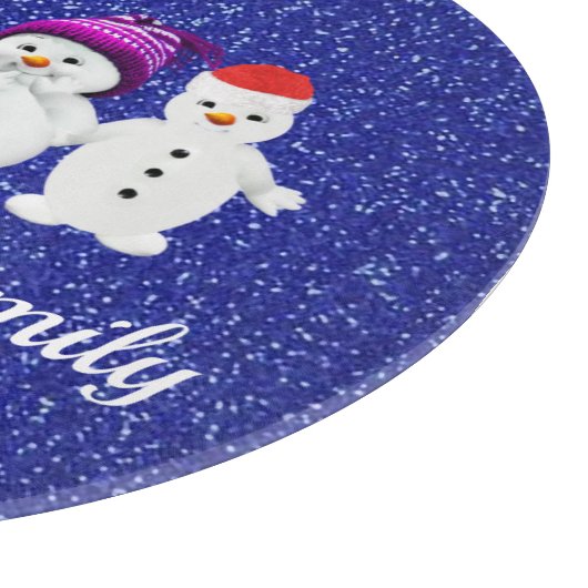 Family of Four Snowmen Blue Sparkle Winter   Snijplank (Hoek)