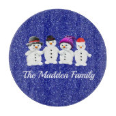 Family of Four Snowmen Blue Sparkle Winter   Snijplank (Voorkant)