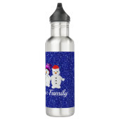 Family of Four Snowmen Blue Sparkle Winter Waterfles (Rechts)