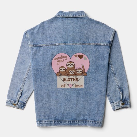 Family of Sloths with Envelope, Heart and Text Denim Jacket (Achterkant)