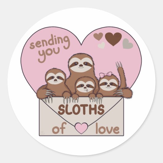 Family of Sloths with Envelope, Heart and Text Ronde Sticker (Voorkant)
