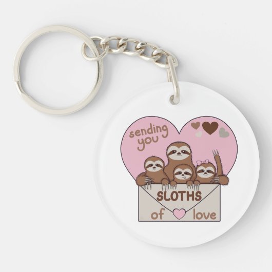 Family of Sloths with Envelope, Heart and Text Sleutelhanger (Voorkant)