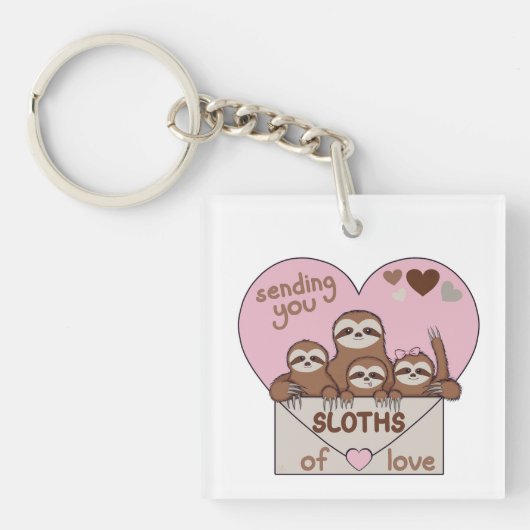 Family of Sloths with Envelope, Heart and Text Sleutelhanger (Voorkant)
