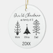 Family of Three Our First Christmas Tree Modern Keramisch Ornament (Links)