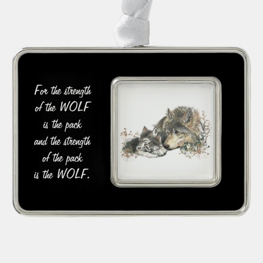 Family Pack Sterkte Quote Wolf & Cub Animal art Verzilverd Omlijst Ornament (Voorkant)