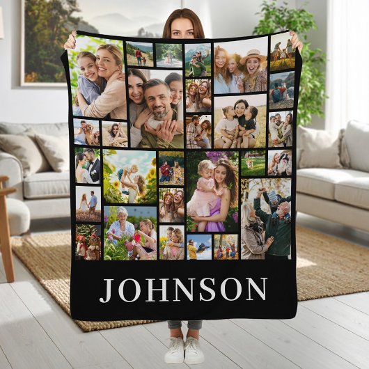 Family Personalized 28 Photo Collage Fleece Deken