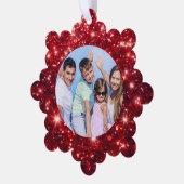Family Photo and Name Red Glitter  Ornament Kaart (Links)