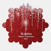 Family Photo and Name Red Glitter  Ornament Kaart (Achterkant)