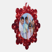 Family Photo and Name Red Glitter  Ornament Kaart (Rechts)