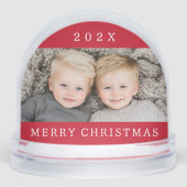 Family photo and year red Merry Christmas keepsake Sneeuwbol (Voorkant)