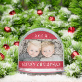 Family photo and year red Merry Christmas keepsake Sneeuwbol (Kerstmis)