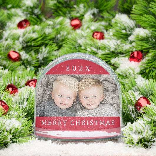 Family photo and year red Merry Christmas keepsake Sneeuwbol (Kerstmis)