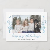 Family Photo Blue Foliage Happy Feestdagenkaart (Voorkant)