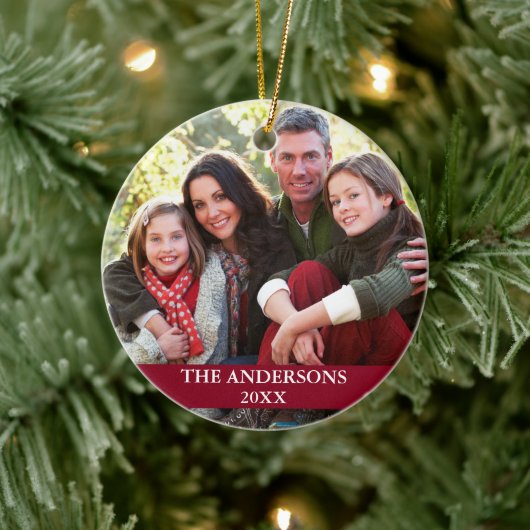 Family Photo Burgundy Keramisch Ornament (Boom)