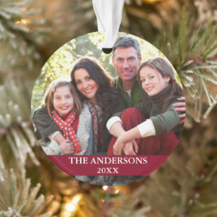 Family Photo Burgundy Ornament