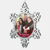 Family Photo Burgundy Tin Sneeuwvlok Ornament (Rechts)
