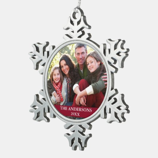 Family Photo Burgundy Tin Sneeuwvlok Ornament (Rechts)