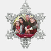 Family Photo Burgundy Tin Sneeuwvlok Ornament (Voorkant)
