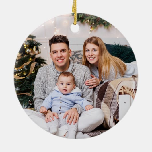 Family Photo Chickadee Pine Cone Christmas  Keramisch Ornament (Achterkant)