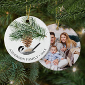 Family Photo Chickadee Pine Cone Christmas  Keramisch Ornament