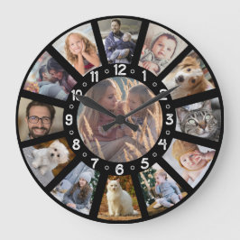 Family Photo Collage 13 Pic en Numbers Easy Black Grote Klok