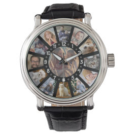 Family Photo Collage 13 Pic en Numbers Easy Black Horloge
