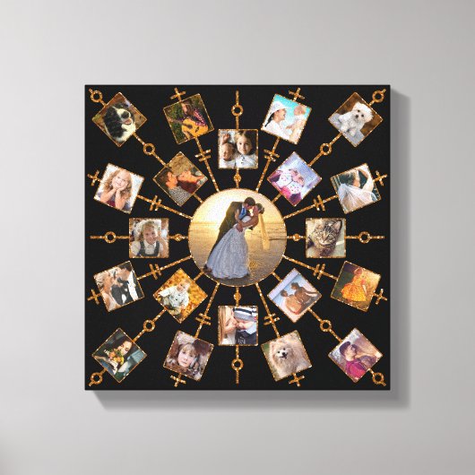 Family Photo Collage 21 Afbeeldingen  Black Gold Canvas Afdruk (Voorkant)