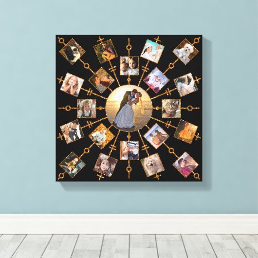 Family Photo Collage 21 Afbeeldingen  Black Gold Canvas Afdruk (Insitu (Houten vloer))