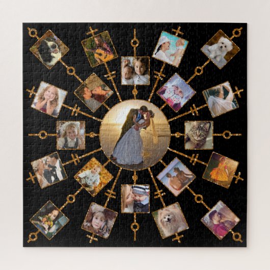 Family Photo Collage 21 Afbeeldingen Black Gold Legpuzzel (Verticaal)