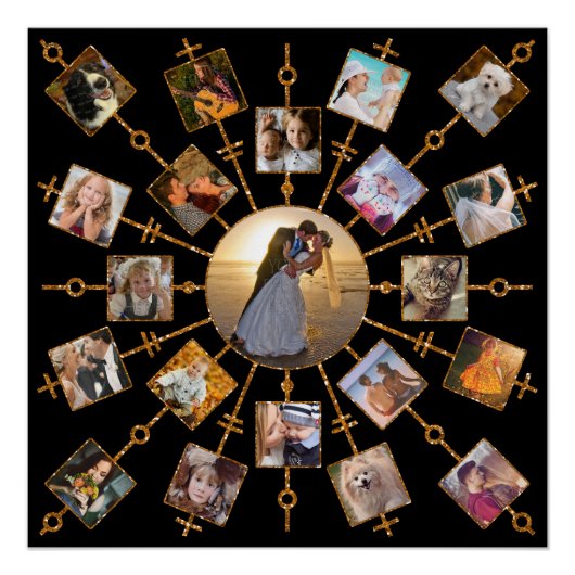 Family Photo Collage 21 Afbeeldingen  Black Gold Perfect Poster (Voorkant)