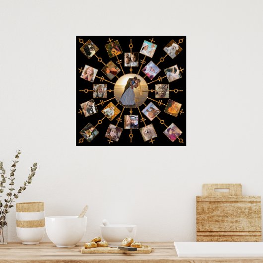 Family Photo Collage 21 Afbeeldingen Black Gold Poster (Keuken)