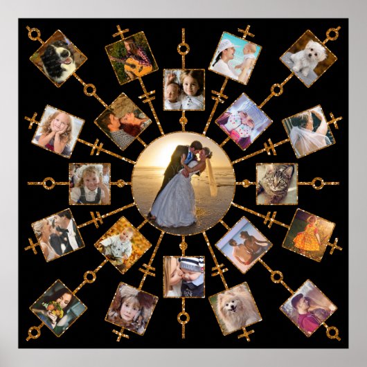 Family Photo Collage 21 Afbeeldingen  Black Gold Poster (Voorkant)