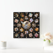 Family Photo Collage 21 Afbeeldingen  Black Gold Vierkante Klok (Huis)
