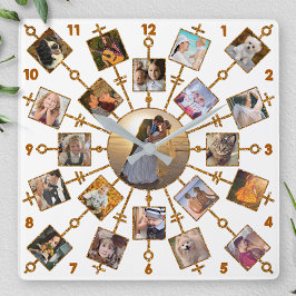 Family Photo Collage 21 Pictures Pretty White Gold Vierkante Klok