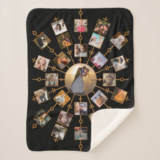 Family Photo Collage 27 Afbeeldingen  Black Gold Sherpa Deken (Voorkant)