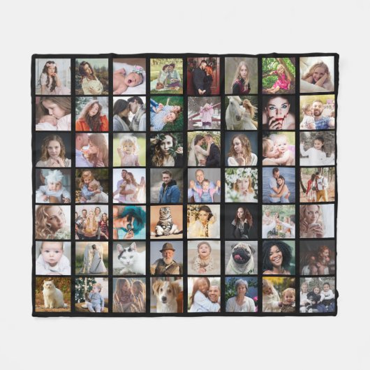 Family Photo Collage 56 Square Pics Easy Custom Bk Fleece Deken (Voorkant (Horizontaal))