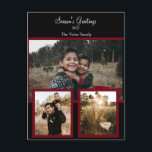 Family Photo Collage Black Burgundy White Script Feestdagenkaart<br><div class="desc">Familie Foto Collage Black Burgundy White Script Holiday Kaart. Voeg uw eigen foto's en tekst toe om aan te passen. De sjabloon is ingesteld om deze eenvoudige wijzigingen door te voeren.</div>