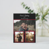 Family Photo Collage Black Burgundy White Script Feestdagenkaart (Staand voorkant)