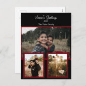 Family Photo Collage Black Burgundy White Script Feestdagenkaart (Voorkant / Achterkant)