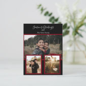 Family Photo Collage Black Burgundy White Script Feestdagenkaart (Staand voorkant)