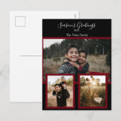 Family Photo Collage Black Burgundy White Script Feestdagenkaart (Voorkant / Achterkant)