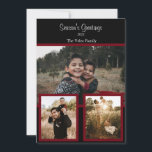 Family Photo Collage Black Burgundy White Script H Feestdagenkaart<br><div class="desc">Familie Foto Collage Black Burgundy White Script Holiday Kaart. Voeg uw eigen foto's en tekst toe om aan te passen. De sjabloon is ingesteld om deze eenvoudige wijzigingen door te voeren.</div>