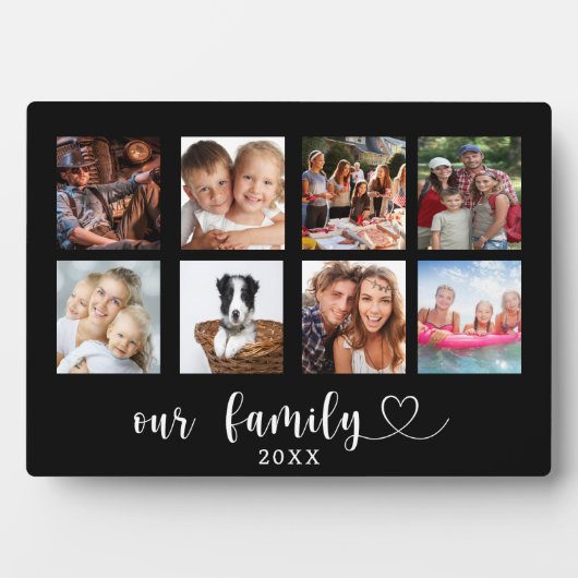 Family photo collage black love heart script fotoplaat (voorkant)