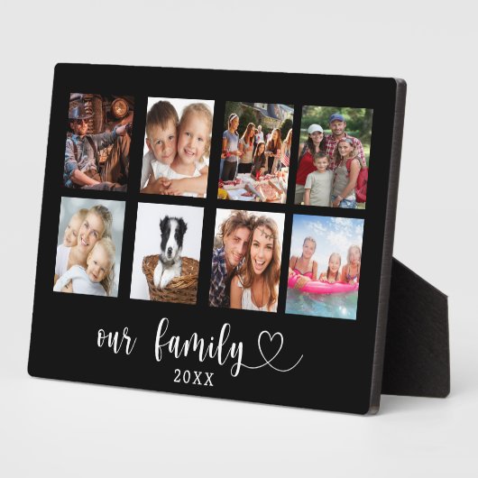 Family photo collage black love heart script fotoplaat (Zijkant)