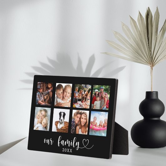 Family photo collage black love heart script fotoplaat