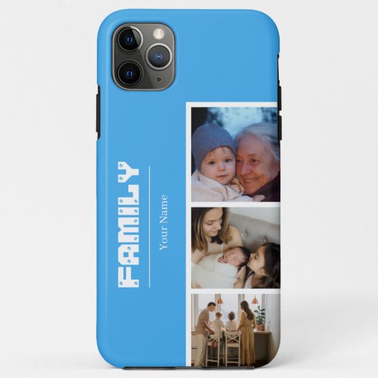 Family Photo Collage blue 4 Picture Case-Mate iPhone Case (Achterkant)