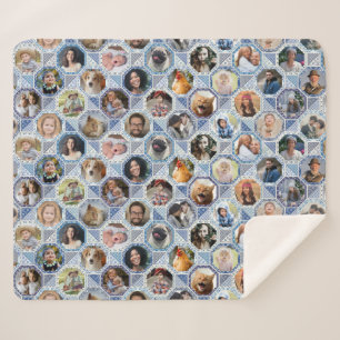Family Photo Collage Blue Quilt look 28 Custom Pic Sherpa Deken